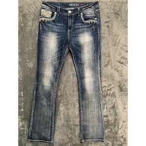 Grace In LA Women's Rhinestone Embellished Mid Rise Bootcut Jeans TALL SZ 30